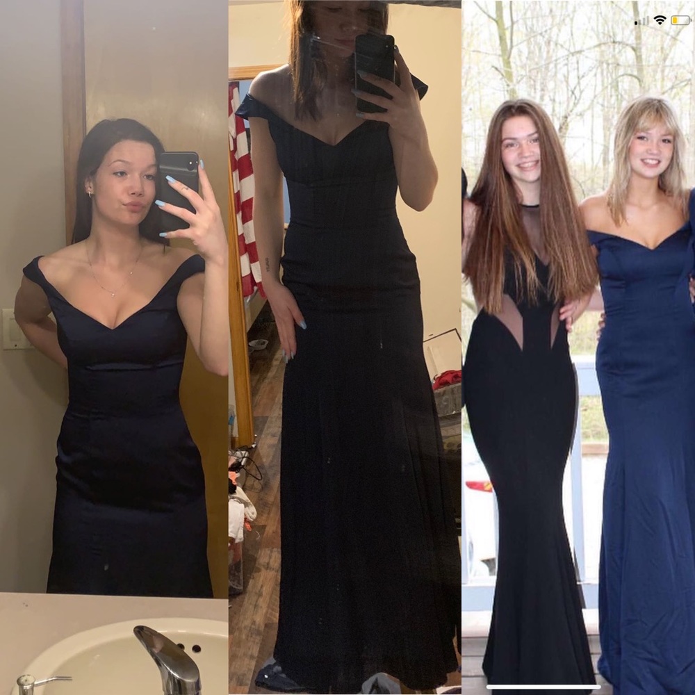 Prom dress for sale 70$ obo, size 0, navy dress; worn once to prom